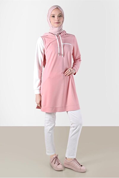 Alvina 42852 Model Hooded Two Colors Tracksuit Tunic