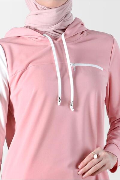 Alvina 42852 Model Hooded Two Colors Tracksuit Tunic