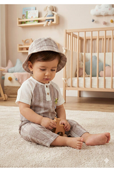 Mini Baray 3-Piece Striped Baby Set with Hat 9-12-18 Months - Body+Shorts+Hat...