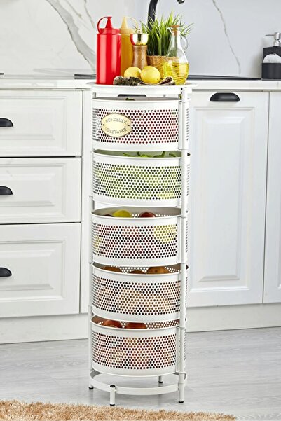 Turkco Metal Sebzelik Meyvelik, Yuvarlak Mutfak Rafı, Çok Amaçlı Patates Soğa...