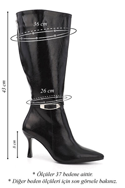 GÖNDERİ(R) Γυναικείες μαύρες μπότες με φερμουάρ με μυτερή μύτη με λεπτό τακούνι