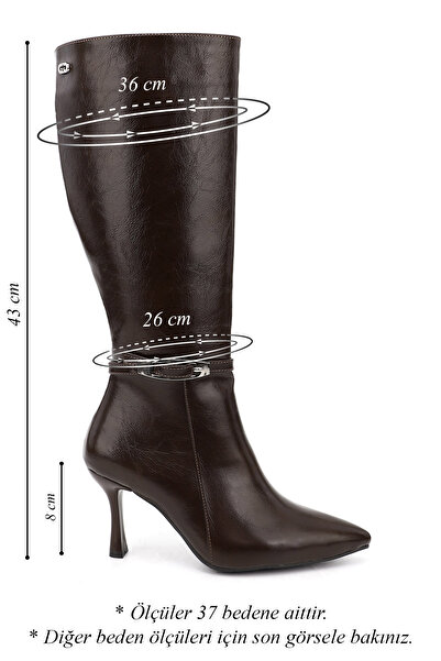 GÖNDERİ(R) Women's Brown Zippered Pointed Toe Thin Heeled Boots