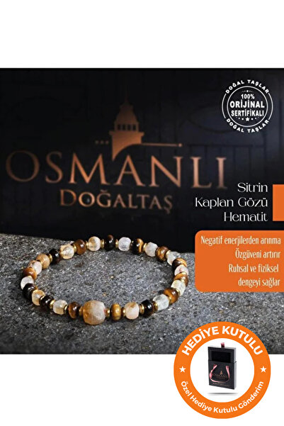 OSMANLI DOĞAL TAŞ Original & Certified Boxed New Year's Gift Tiger's Eye Hematite Citrine Stone Natural Stone Bracelet