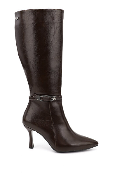 GÖNDERİ(R) Women's Brown Zippered Pointed Toe Thin Heeled Boots