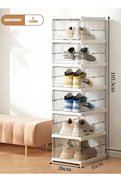 Generic Three-layer folding storage box for shoes and bags. Openable simple plastic shoe rack