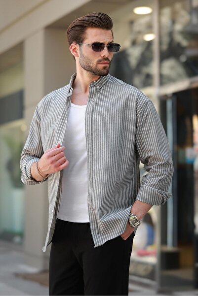 Madmext Herrenhemd - Rauch gestreift, Langarm, Baumwolle 6746