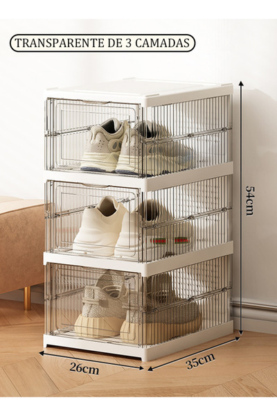 Generic Three-layer folding storage box for shoes and bags. Openable simple plastic shoe rack