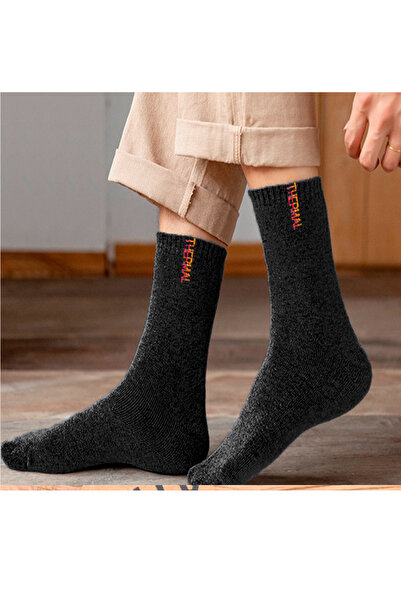 Esinti 3 Pairs Men's Black Thermal Socks Long Men's Towel Thermal Socks Set (41-45)