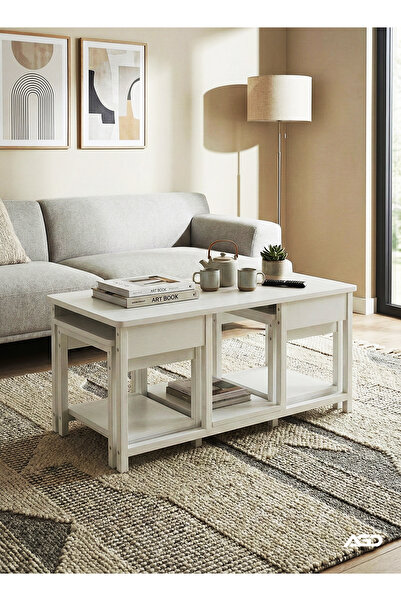 AGD 3-piece nesting coffee tables, stackable side tables, TV stand, open storage