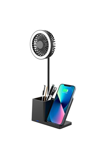 S-LINK SL-M9055 10 Watt Kablosuz Şarj İstasyonlu Fanlı Kalemlikli Masa Lambas...