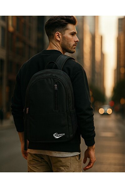 Elegance Geantă de școală unisex cu volum mare, cu mai multe compartimente, impermeabilă, liceu, gimnaziu, școală primară, NEGRU