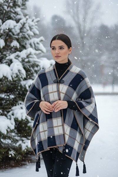 Onur Poncho - Woven Fabric Knitwear Hijab Poncho Winter with Buttons Keeps Warm Outerwear Quality Fashion Store