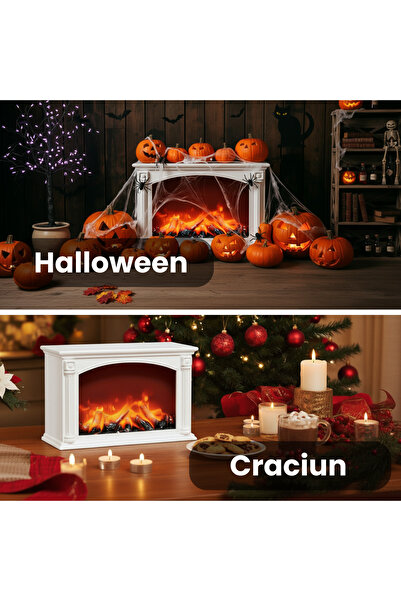 OEM Decorative Fireplace with Flame Simulation, 33 cm, Vintage, Mains and Battery Powered, White