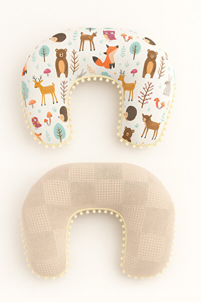 Jaju Baby Μαξιλάρι Θηλασμού Διπλής Όψης από Ύφασμα Waflfe με Πομπόν Δάσους - ...