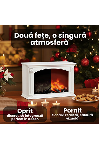 OEM Decorative Fireplace with Flame Simulation, 33 cm, Vintage, Mains and Battery Powered, White