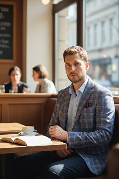 Frappoli Giraldo Чоловічий Синій - Бордо Картаткий Слім Фіт Моно Комір Спортивний Блейзер