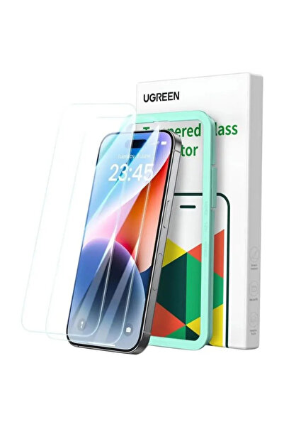 Ugreen واقي شاشة شفاف لجهاز iPhone 15 Pro عبوة من قطعتين