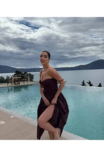 VİSKALİ Prenses İnce Askılı Kalp Yaka Uzun Elbise