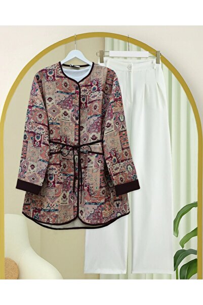 Modamorfo Μπουφάν με έθνικ σχέδιο με διπλωμένο μανίκι και κορδόνι στη μέση -G.Kurusu