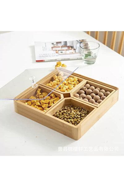 ARVALE Bambu 5 Parça Bölmeli Kapaklı Organizer, Kahvaltılık, Çerezlik, Saklama Kabı