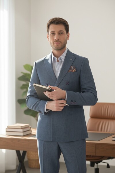 Frappoli Сlim Fit Крузаве Чоловічий Прямий Комір з Подвійним Розрізом Підкладка Костюм