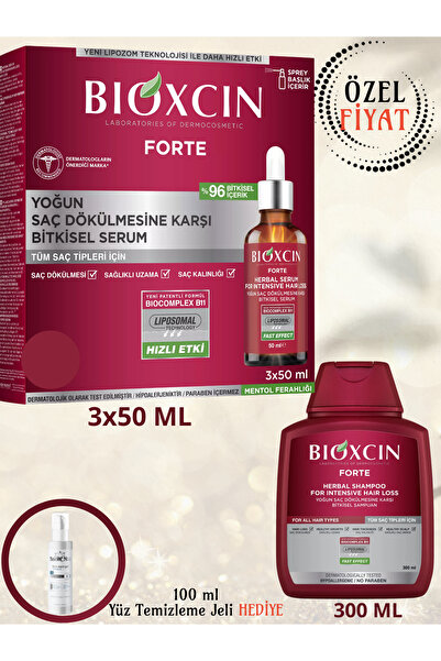 Bioxcin Forte Yoğun Saç Dökülmesi Karşıtı (Saç Serumu 3x50ml +300ML Şampuan) Tüm Saç Tipleri için+JEL HEDİYE