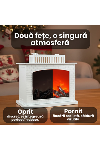 OEM Decorative Fireplace with Flame Simulation, 21.5 x 21cm, Vintage, Mains and Battery Powered, White