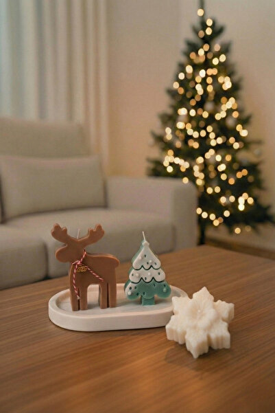 Oxford Sport Yılbaşı Hediye Paketi 5li Set= Ren Geyiği Mum + Çam Ağacı Mum + ...