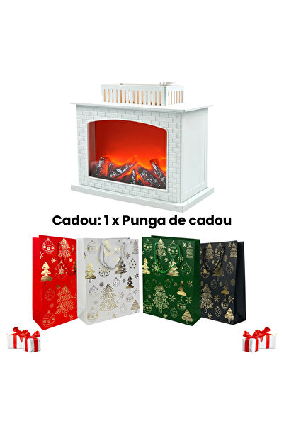OEM Decorative Fireplace with Flame Simulation, 21.5 x 21cm, Vintage, Mains and Battery Powered, White