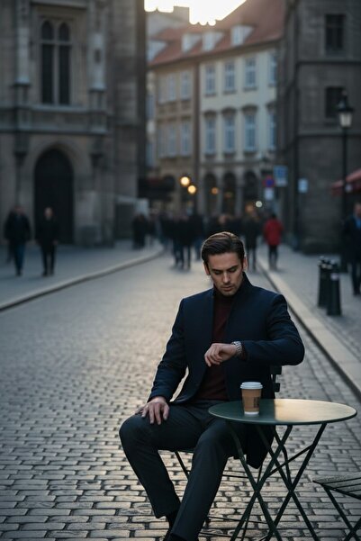 Frappoli Ανδρικό παλτό με ραμμένο γιακά με κανονική εφαρμογή