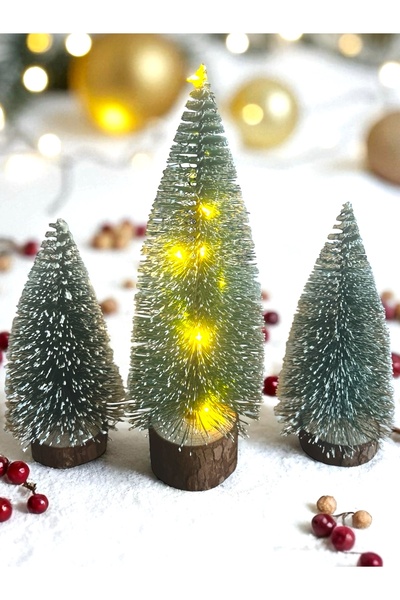 Yenigeldi 3 Adet ( 1 adet Işıklı 20 cm +2 Adet Işıksız 15 cm ) Çam Ağacı Süsü