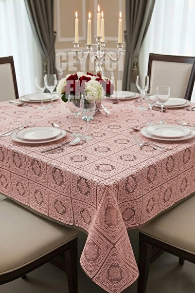 Çt Çeyizci Tekstil Special Design Lace Guipure Tablecloth 150X220Cm Powder