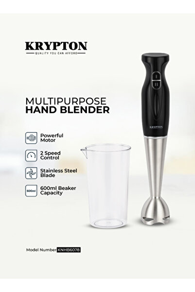 KRYPTON خلاط يدوي متعدد الأغراض بقوة 180 واط مع كوب سعة 600 مل، وتحكم في سرعتين، وشفرة من الفولاذ المقاوم للصدأ