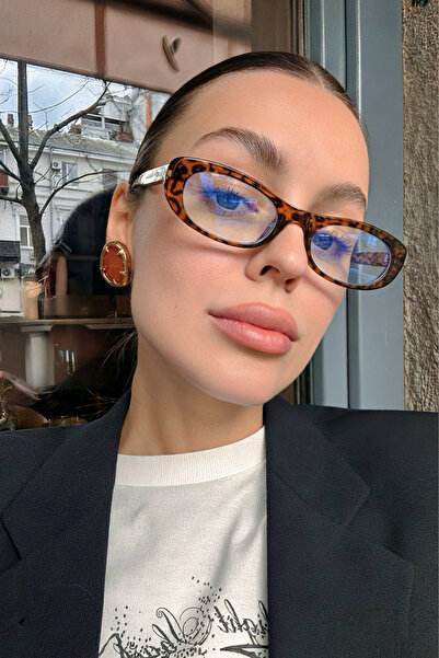 Eyesofia Laurent Slim Thin Leopard Rimmed Blue Block Blue Light Filter Women'...