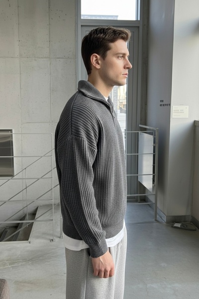 COOL TARZ Чорний чоловічий светр оверсайз із застібкою-блискавкою