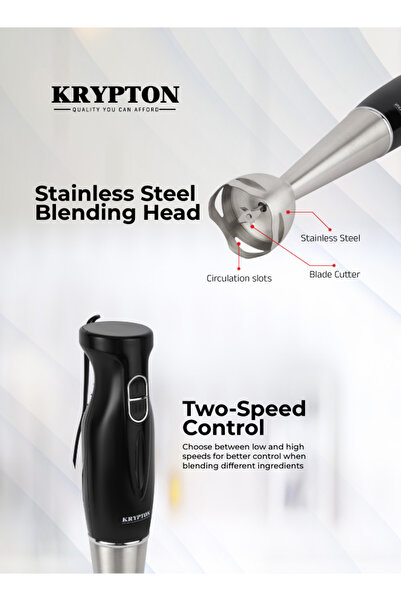KRYPTON خلاط يدوي متعدد الأغراض بقوة 180 واط مع كوب سعة 600 مل، وتحكم في سرعتين، وشفرة من الفولاذ المقاوم للصدأ