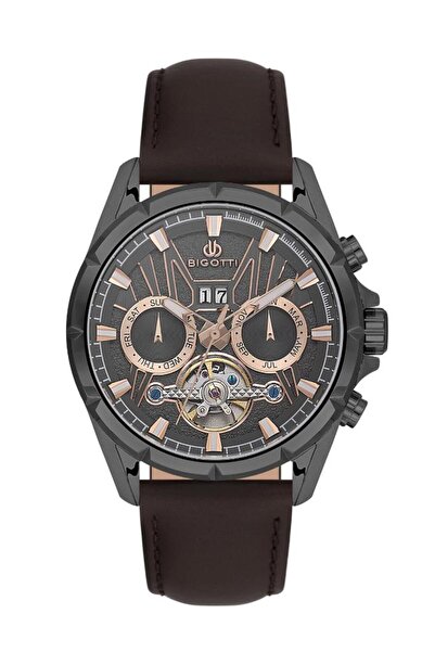 Bigotti ساعة يد رجالية BG.1.10598-5 بحزام جلدي وآلية أوتوماتيكية مطلية بالفول...