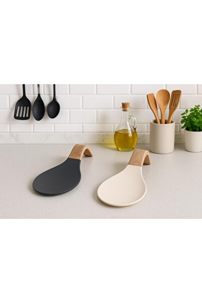 LUİ HOME 2’li Silikon Uç Detaylı Akasya Görünümlü Kulplu Tezgah Üstü Kaşıklık
