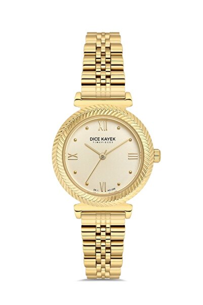 Dice Kayek ساعة يد نسائية ذهبية اللون مقاومة للماء حتى 5 ضغط جوي مع أرقام روم...