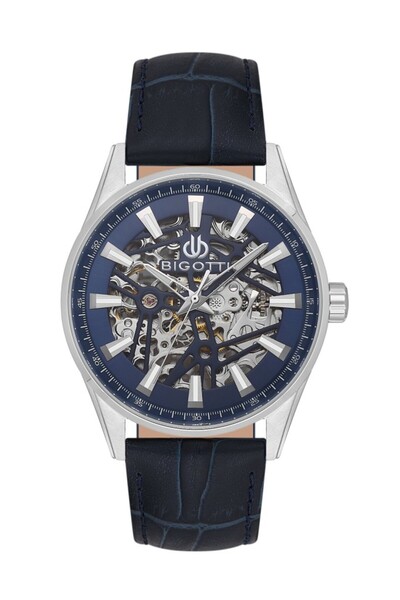 Bigotti ساعة يد رجالية BG.1.10595-3 بآلية أوتوماتيكية وحزام جلدي باللون الأزر...