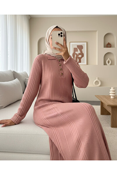 HİJABAYA Πλεκτό φόρεμα Polo Neck - με κουμπιά