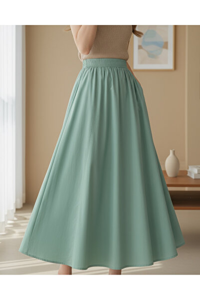HİJABAYA Elastic Waist Double Pocket Poplin Flared Skirt