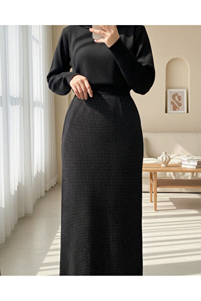 Modamorfo Φούστα με πέτρες και ελαστική μέση -Μαύρη