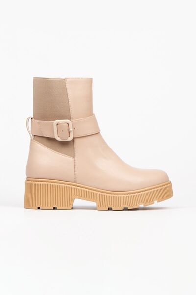 Limeo Καθημερινά γυναικεία μποτάκια με λεπτομέρεια με φερμουάρ και ελαστική δερμάτινη εμφάνιση