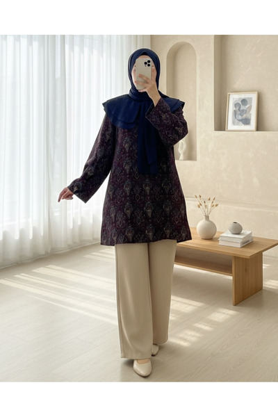 Modamorfo Apron Collar Half Buttoned Slit Quilted Tunic - Plum