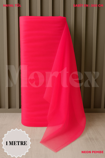Mortex Neon Pembe Hayal Tül Boy 1 MT En Sabit 3 MT Nişan, Kına, Düğün, Bohça,...