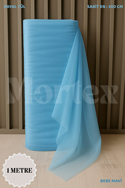 Mortex Bebe Mavi Hayal Tül Boy 1 MT En Sabit 3 MT Nişan, Kına, Düğün, Bohça, Kapı Doğum Parti Süsleme Tül