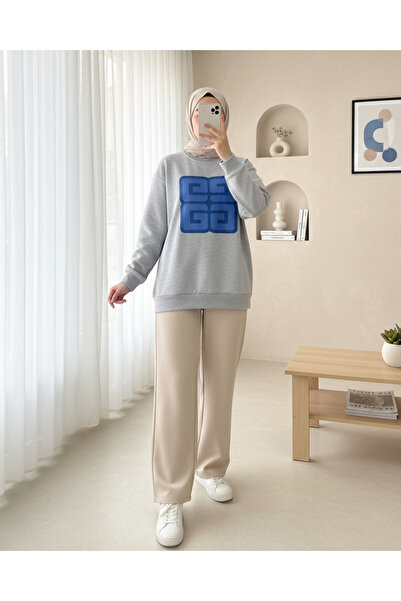 HİJABAYA Вдигната пот с щампа с кръгло деколте