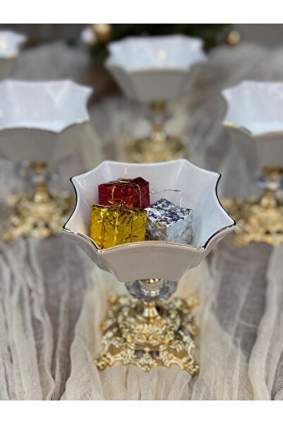 atabey home Silk Porcelain Cast Footed Bowl Set of 6 Real Gold Gilded