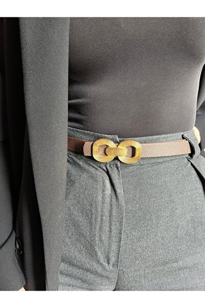 LİA KEMER Curea cu cataramă aurie pentru femei cu model Knack Interlocking Ri...